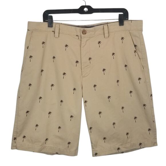 Banana Republic Men's Tan Khaki Palm Tree Flat Front Cotton Emerson Shorts 36 - Picture 1 of 7